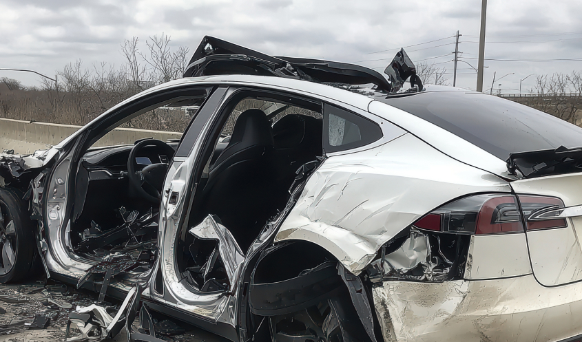 A Tesla after a fatal car crash.