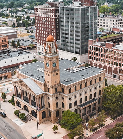 Aerial view of the city of Akron